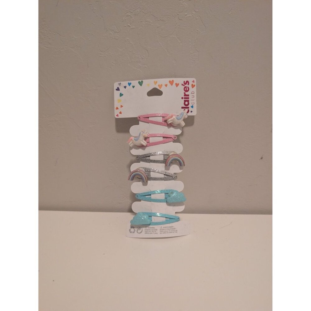 NEW Clairs Children's Unicorn, rainbow, cloud Decorative Hair Snap Clips 6 pack